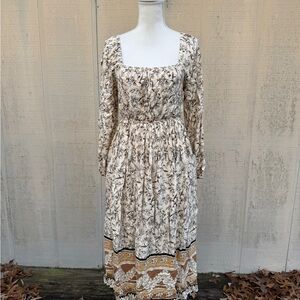 Elegant Beige Floral Midi Dress